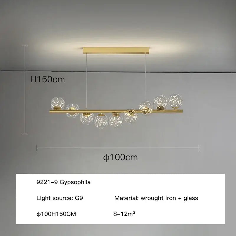 Modern gold glass ball g9 led chandelier dining room light