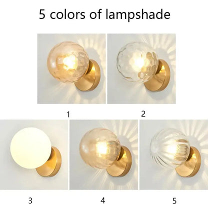 Modern gold glass ball wall lamp bedroom sconce