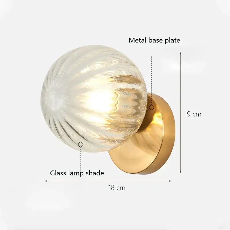 Modern gold glass ball wall lamp bedroom sconce