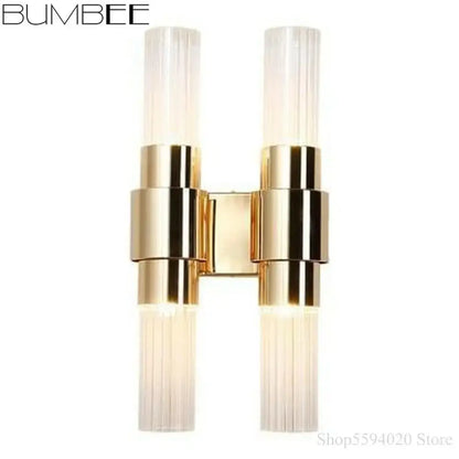 Modern gold iron glass lamps living room wall sconce