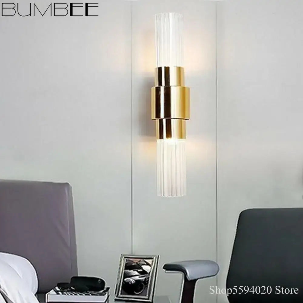 Modern gold iron glass lamps living room wall sconce