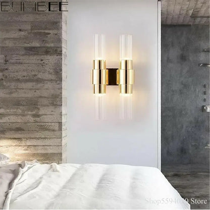 Modern gold iron glass lamps living room wall sconce