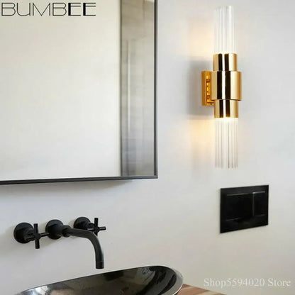 Modern gold iron glass lamps living room wall sconce