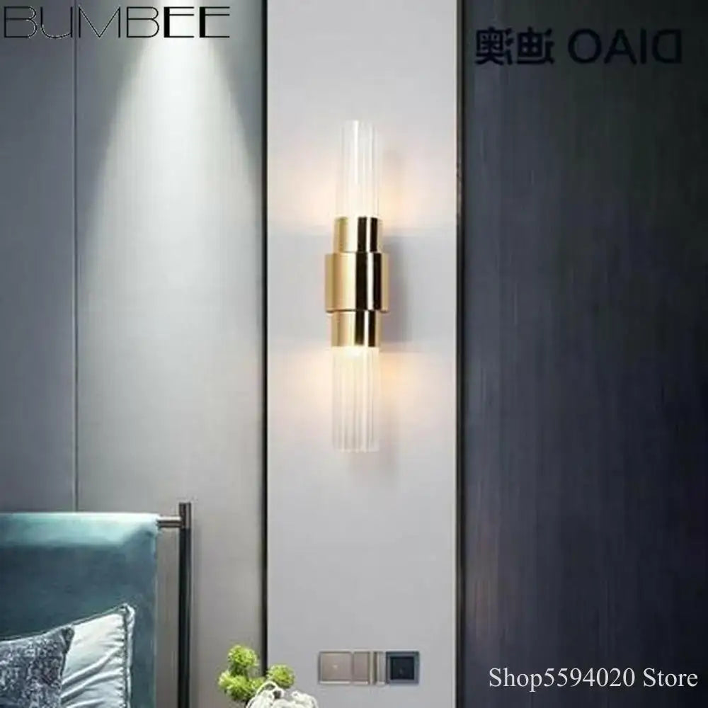 Modern gold iron glass lamps living room wall sconce