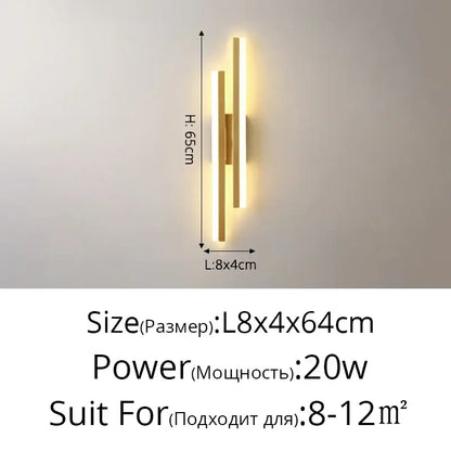 Modern gold led strip wall lamp bedroom sconce light