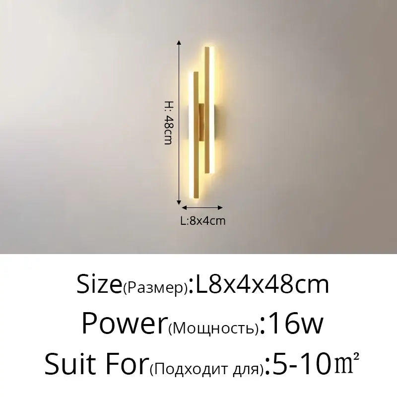 Modern gold led strip wall lamp bedroom sconce light