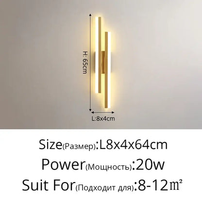 Modern gold led strip wall lamp bedroom sconce light