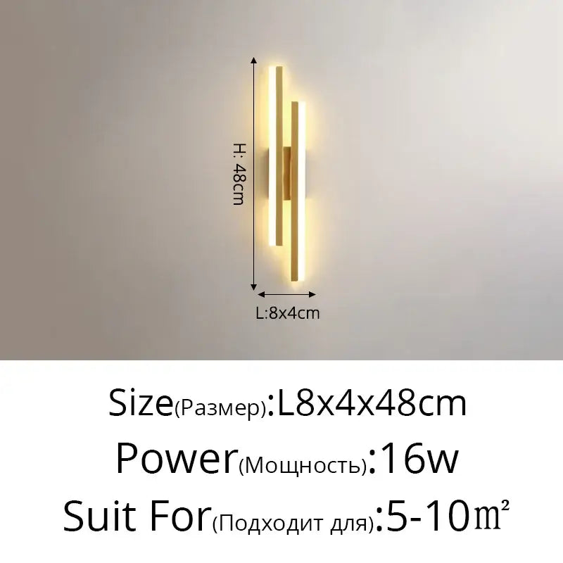 Modern gold led strip wall lamp bedroom sconce light
