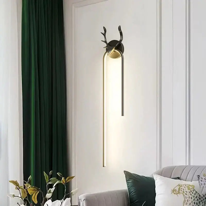 Modern gold deer head wall lamp bedroom arched led sconce
