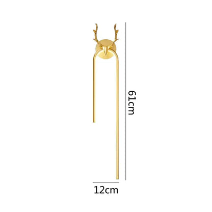 Modern gold deer head wall lamp bedroom arched led sconce