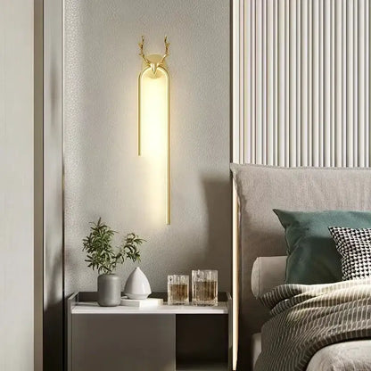 Modern gold deer head wall lamp bedroom arched led sconce