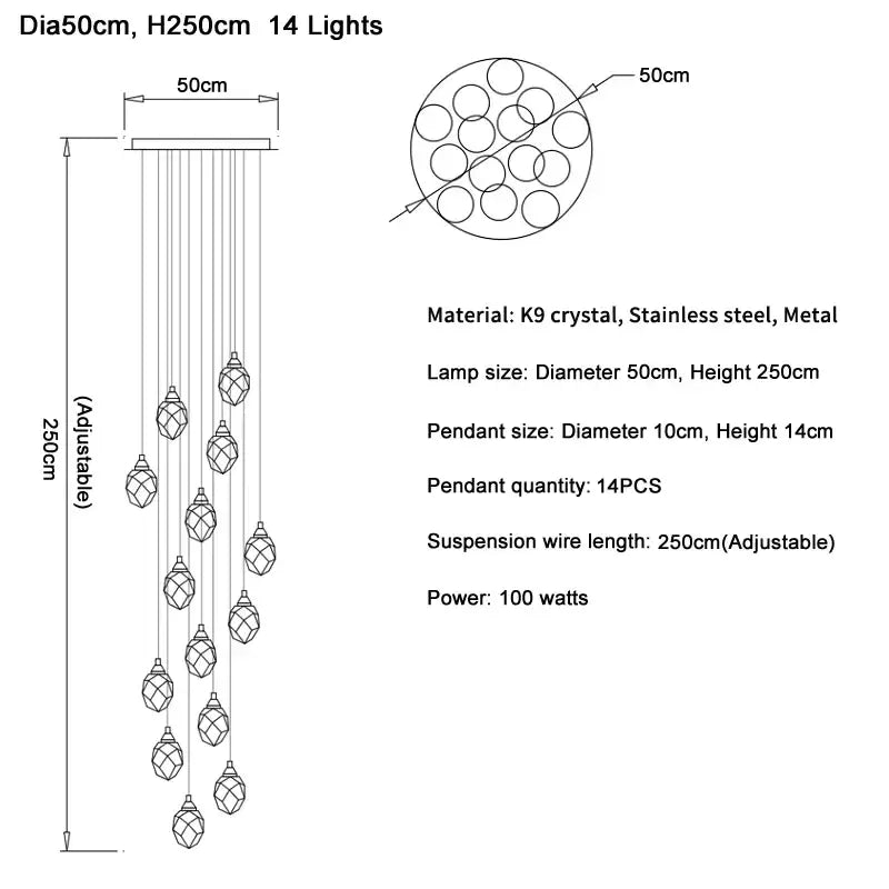 Modern gold diamond crystal ball chandelier dining room pendant light