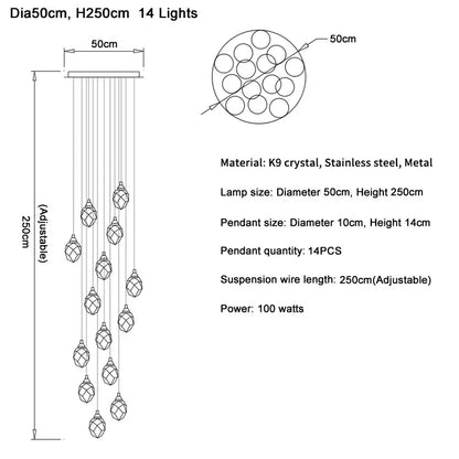 Modern gold diamond crystal ball chandelier dining room pendant light