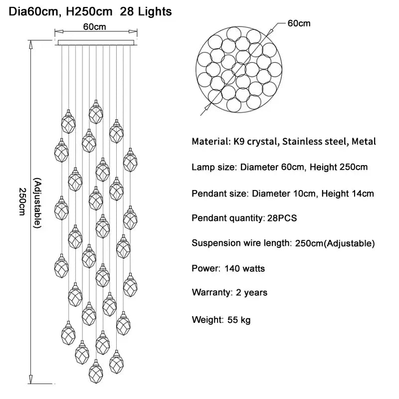 Modern gold diamond crystal ball chandelier dining room pendant light