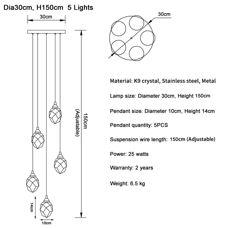 Modern gold diamond crystal ball chandelier dining room pendant light