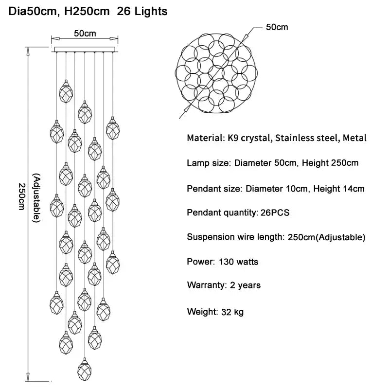 Modern gold diamond crystal ball chandelier dining room pendant light
