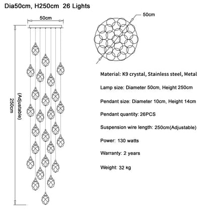 Modern gold diamond crystal ball chandelier dining room pendant light
