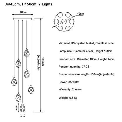 Modern gold diamond crystal ball chandelier dining room pendant light
