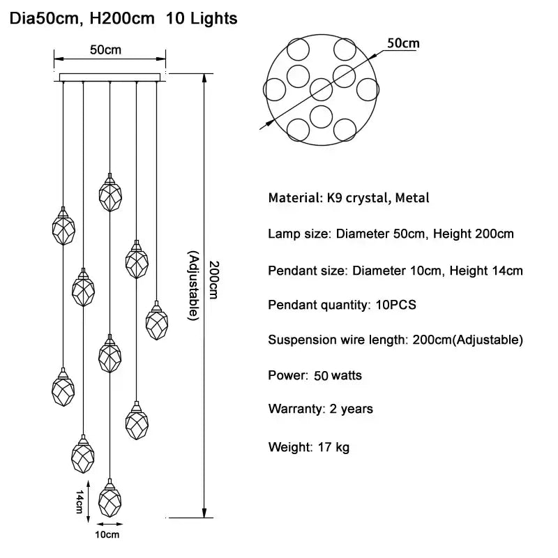 Modern gold diamond crystal ball chandelier dining room pendant light