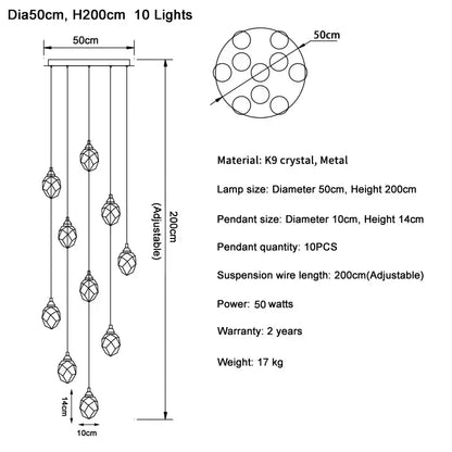 Modern gold diamond crystal ball chandelier dining room pendant light