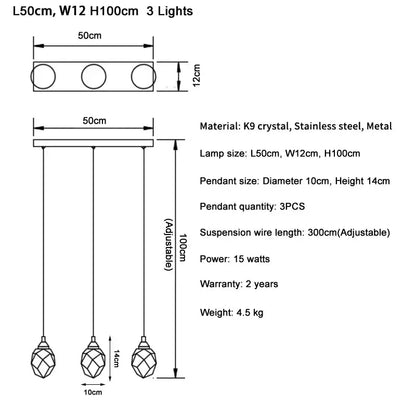 Modern gold diamond crystal ball chandelier dining room pendant light