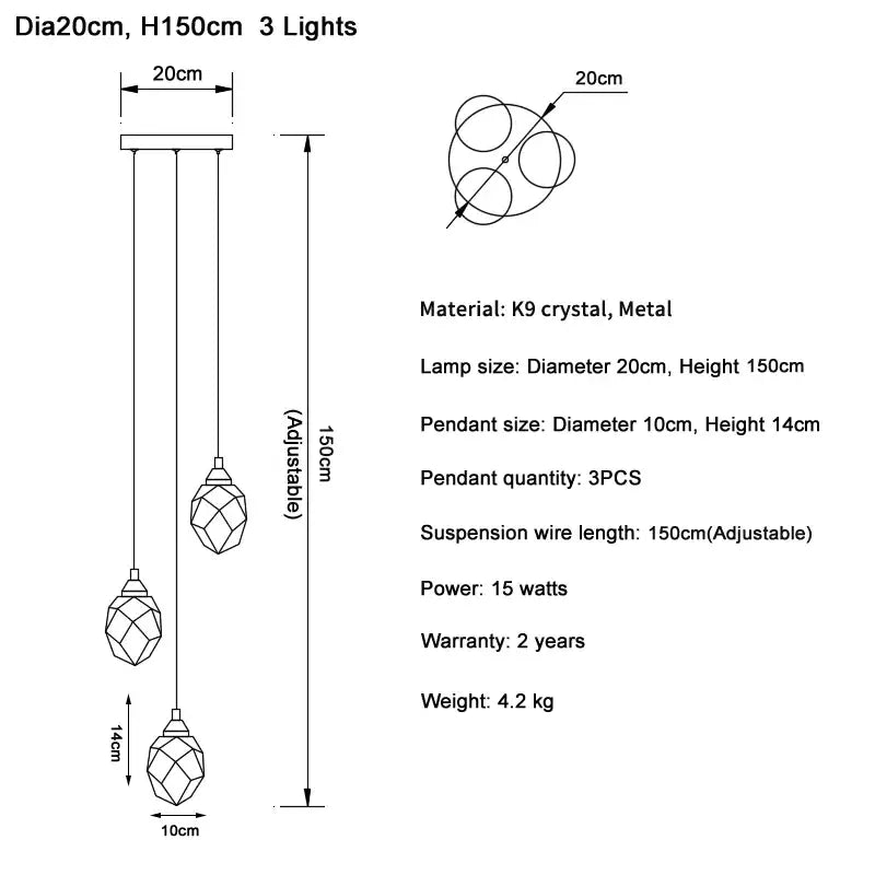 Modern gold diamond crystal ball chandelier dining room pendant light