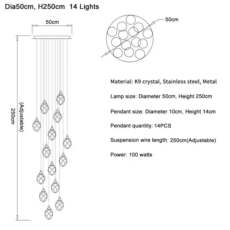 Modern gold diamond crystal ball chandelier living room light fixture
