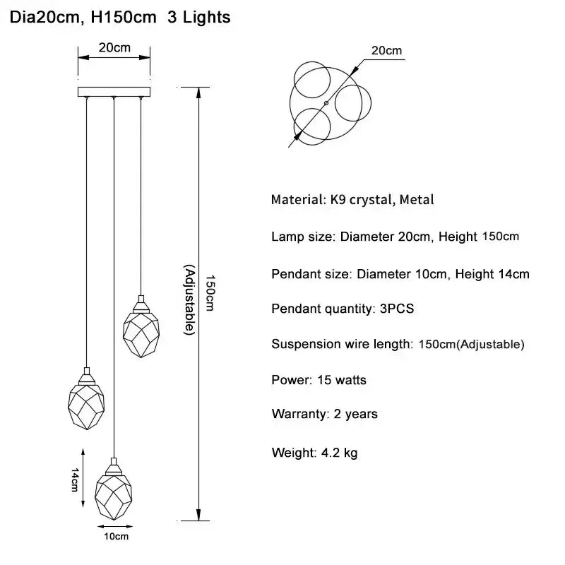 Modern gold diamond crystal ball chandelier living room light fixture