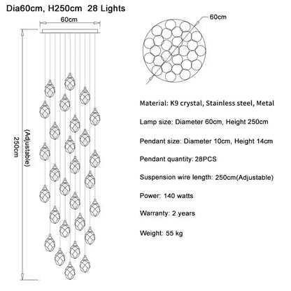 Modern gold diamond crystal ball chandelier living room light fixture