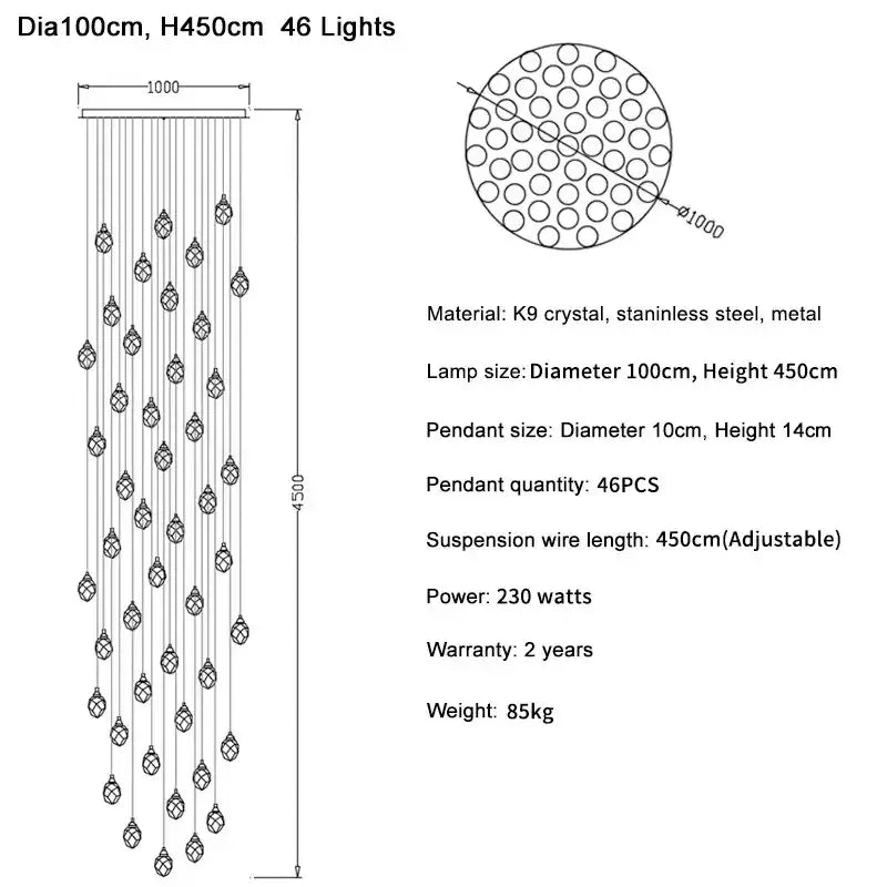 Modern gold diamond crystal ball chandelier living room light fixture