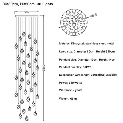Modern gold diamond crystal ball chandelier living room light fixture