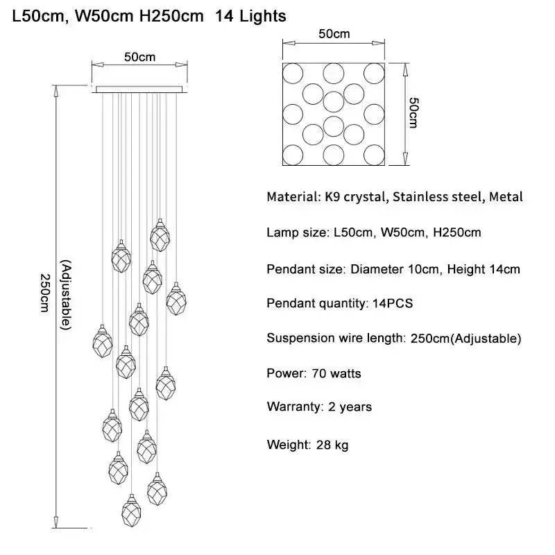 Modern gold diamond crystal ball chandelier living room light fixture