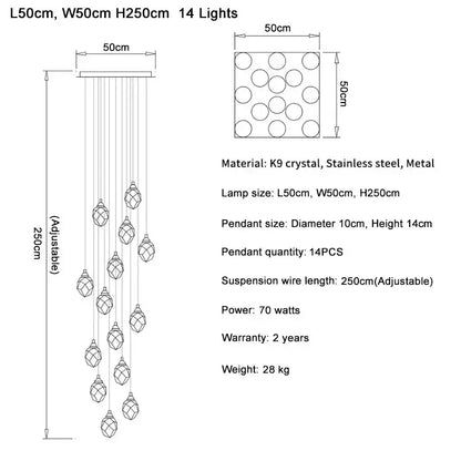 Modern gold diamond crystal ball chandelier living room light fixture