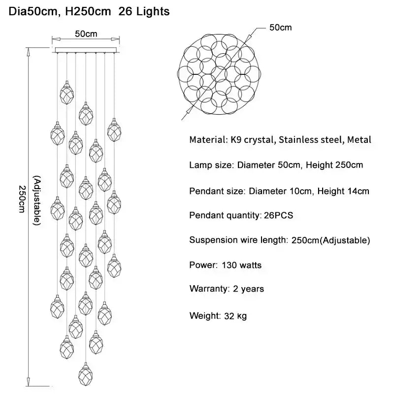 Modern gold diamond crystal ball chandelier living room light fixture