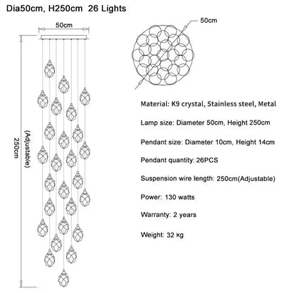 Modern gold diamond crystal ball chandelier living room light fixture