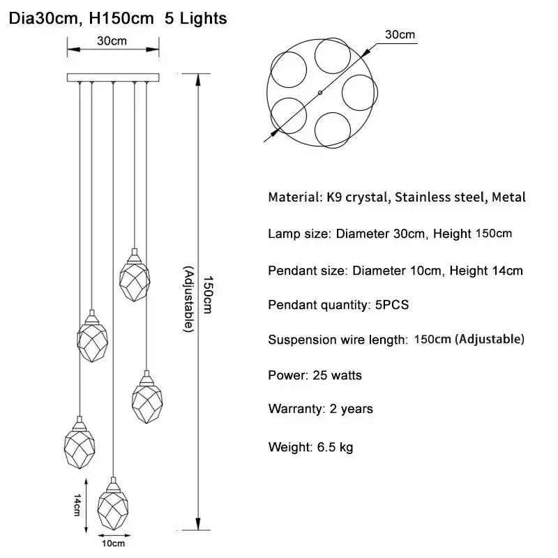 Modern gold diamond crystal ball chandelier living room light fixture
