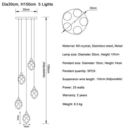 Modern gold diamond crystal ball chandelier living room light fixture