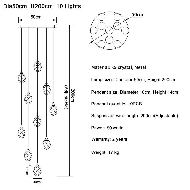 Modern gold diamond crystal ball chandelier living room light fixture