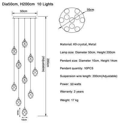 Modern gold diamond crystal ball chandelier living room light fixture