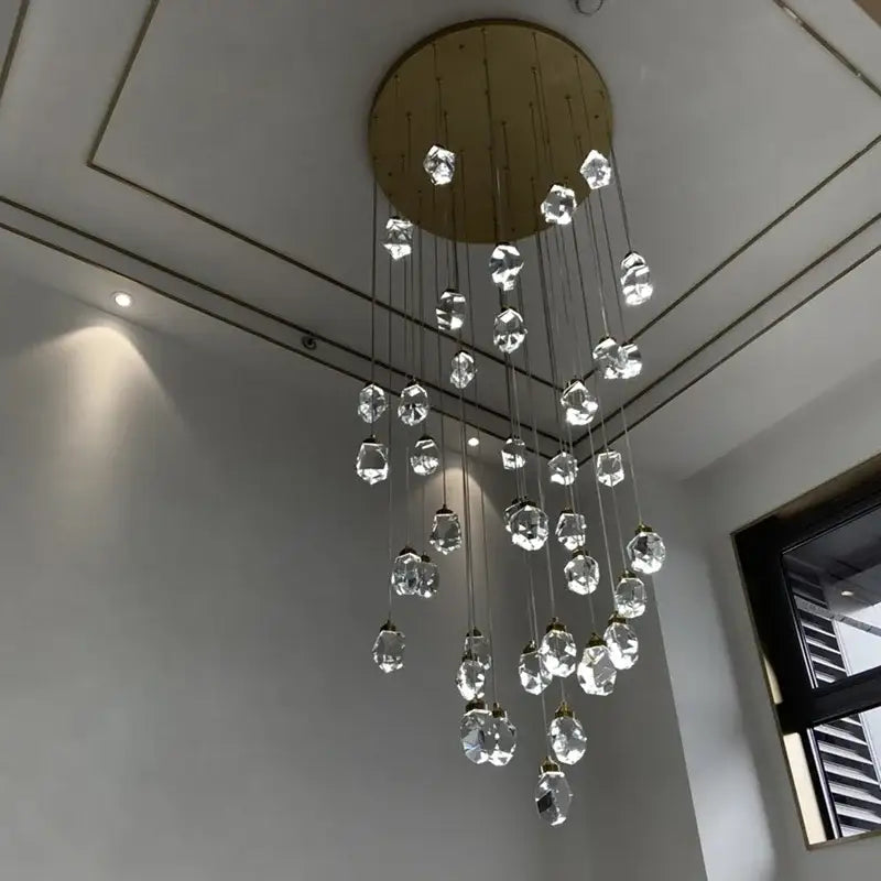 Modern gold diamond crystal ball chandelier living room light fixture