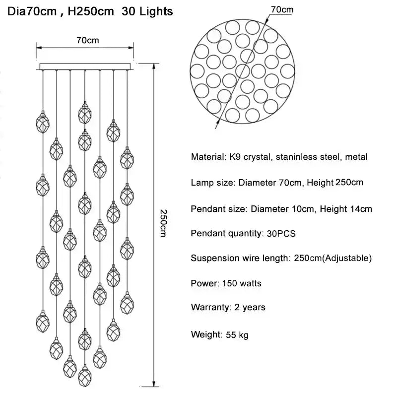 Modern gold diamond crystal ball chandelier living room light fixture