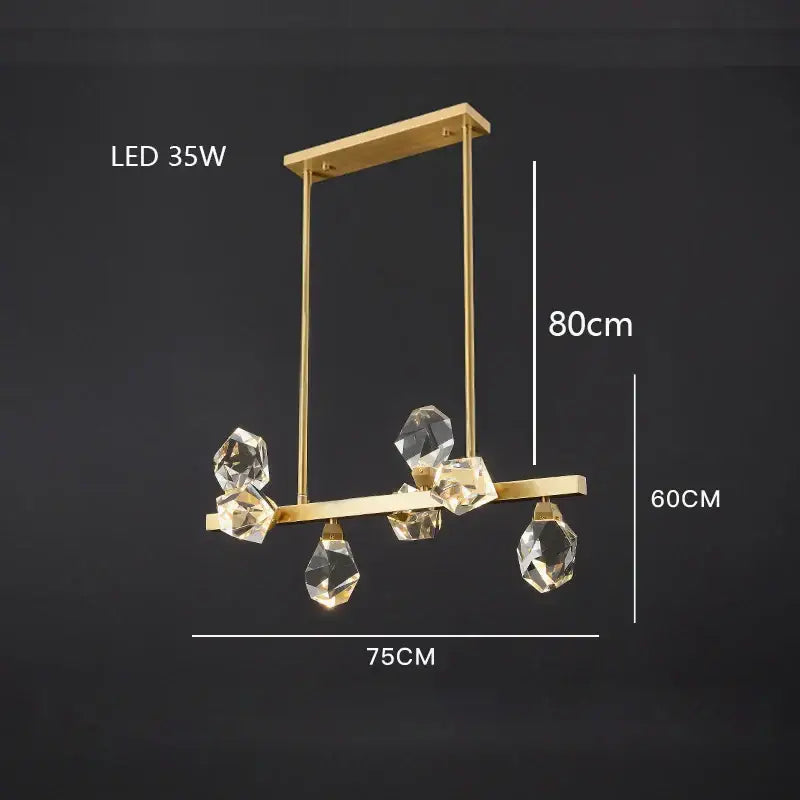Modern gold diamond crystal brass led pendant light dining room