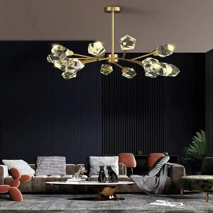 Modern gold diamond crystal brass led pendant light dining room