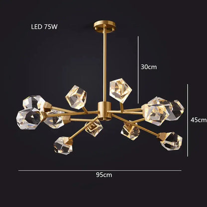 Modern gold diamond crystal brass led pendant light dining room
