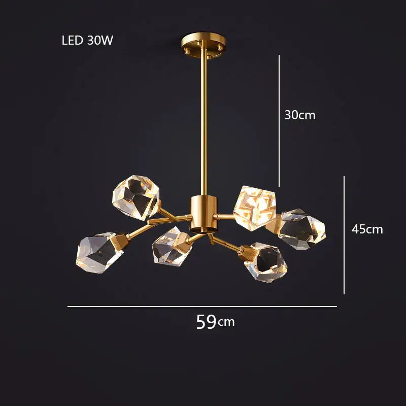 Modern gold diamond crystal brass led pendant light dining room