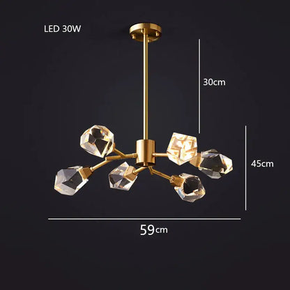 Modern gold diamond crystal brass led pendant light dining room