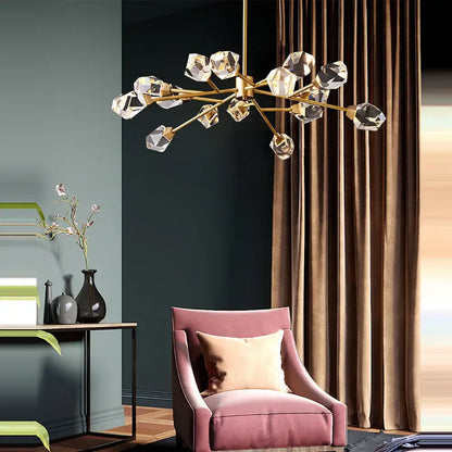 Modern gold diamond crystal brass led pendant light dining room