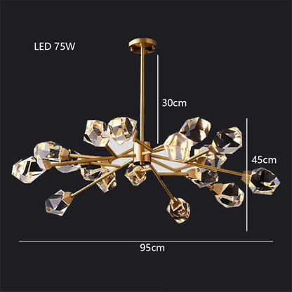 Modern gold diamond crystal brass led pendant light dining room