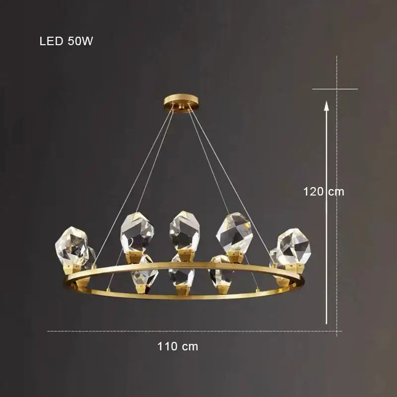 Modern gold diamond crystal brass led pendant light dining room