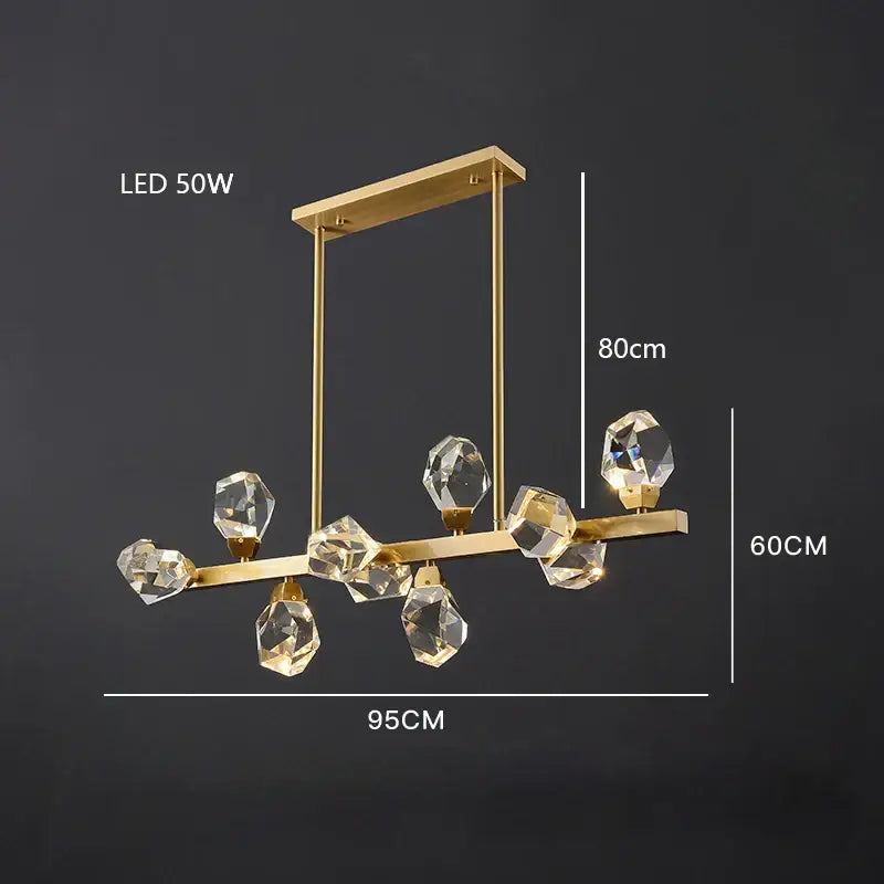 Modern gold diamond crystal brass led pendant light dining room